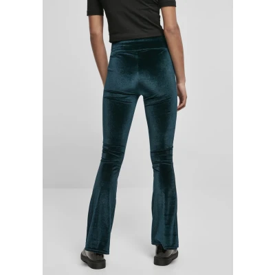Afbeelding van Urban Classics Ladies HIGH Waist Velvet BOOT CUT Leggings Broek, Dames, Maat: 3XL, Teal