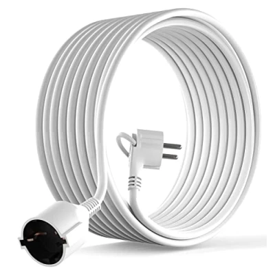 Afbeelding van MutecPower 10 m Schuko verlengkabel met 90 haakse platte stekker geaard contact tot 250V 16A IP20 aardcontacten wit