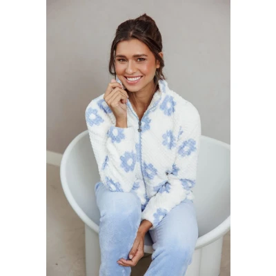 Afbeelding van Fleece bloemetjes huispak Rebelle Blauw Maat 40