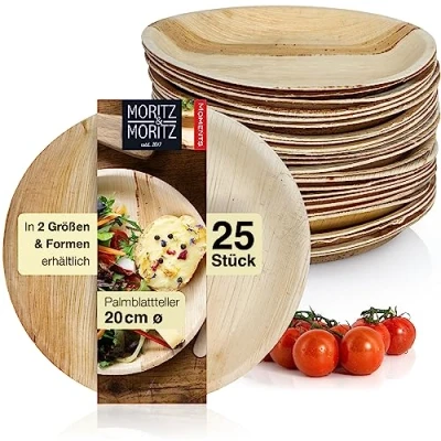 Afbeelding van Moritz &amp; Rond palmblad servies 25 delig wegwerpborden ca. 20 cm diameter alternatief voor bamboe borden en