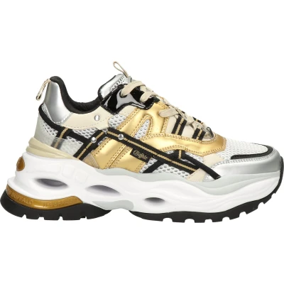 Afbeelding van Buffalo Triplet Hollow Vegan Sneakers laag, Dames, Maat: 41, Gold/silver/black Imitatieleer/ textiel