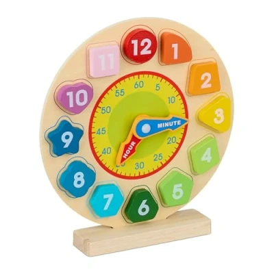 Afbeelding van Relaxdays oefenklok leren klokkijken houten leerklok kinderen vanaf 3 jaar