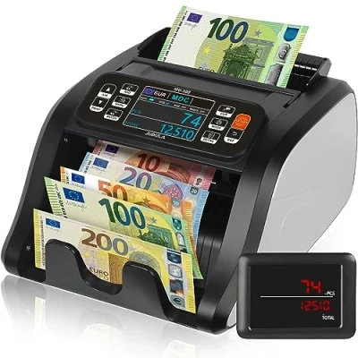 Afbeelding van Jubula MV 300 Gemengde bankbiljettenteller met geavanceerde 8 punts detectie van valse bankbiljetten EUR, USD, GBP Geldwaardebepaler Waardeteller voor