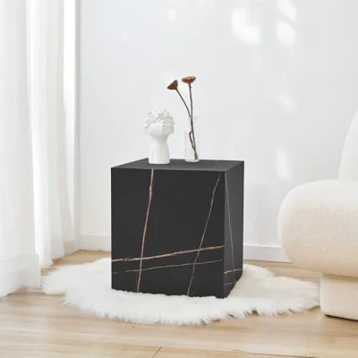 Afbeelding van Bijzettafel Ellelu rechthoekig 45x40x40 cm marmerlook zwart [en.casa]
