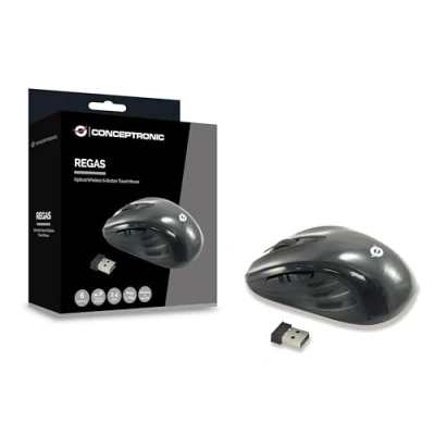 Afbeelding van Conceptronic Optische draadloze 6 knops USB reismuis sw (Draadloze), Muis, Zwart