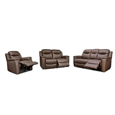 Afbeelding van Driezits, tweezits relaxbank en relaxfauteuil EVASION van leer bruin L 205 cm x H 100 D 96