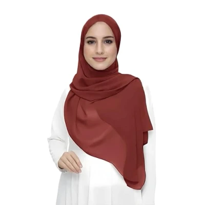 Afbeelding van Hijab sjaal voor moslimvrouwen, van mousseline, rechthoekig, lichte en soepele stof., Rode baksteen