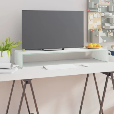 Afbeelding van Tv meubel/monitorverhoger wit 90x30x13 cm glas