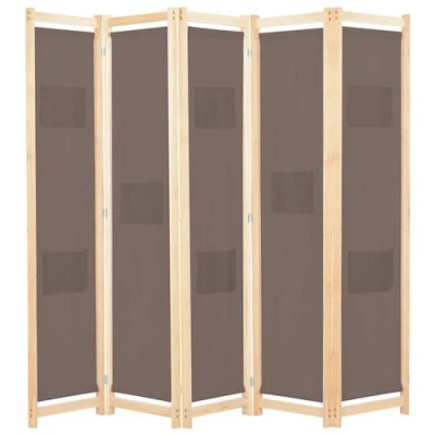Afbeelding van Kamerscherm met 5 panelen 200x170x4 cm stof bruin