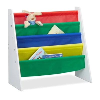 Afbeelding van Relaxdays boekenrek kinderen speelgoedrek opbergrek kinderkamer stoffen hangvakken