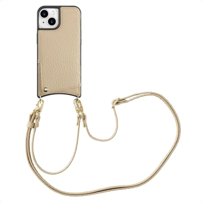 Afbeelding van Selencia Hoesje Geschikt voor iPhone 15 met Pasjeshouder Nova Backcover koord en pashouder Beige
