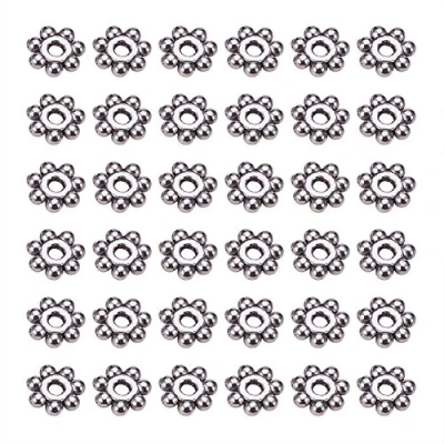 Afbeelding van PandaHall 200 stuks scheidingsparels van legering, kleur: zilver, sneeuwvlok, 4 x 1,5 mm