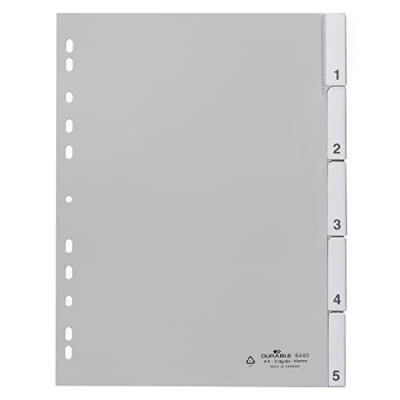 Afbeelding van Durable 644010 PP Blanco Index, 5 secties, universele gaten, grijs