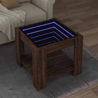 Afbeelding van Salontafel met LED 53x53x45 cm bewerkt hout bruin eikenkleurig