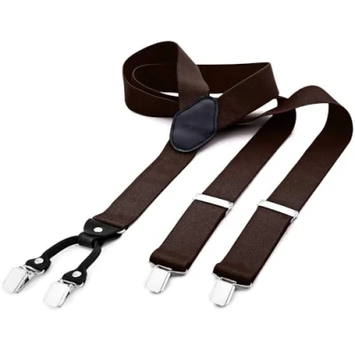 Afbeelding van DonDon brede bretels 3,5 cm 4 Y vormige leren clips elastisch en in lengte verstelbaar zwart blauw, Gestreept blauw zwart, one size