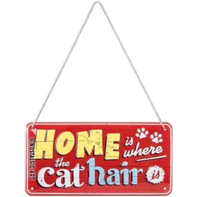 Afbeelding van Home is where the cat hair is. Metalen wandbord 10 x 20 cm.