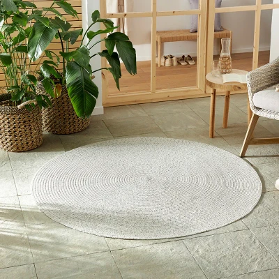 Afbeelding van Rond Buitenkleed Trenzado Wit/grijs 150 Cm