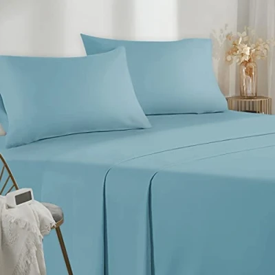 Afbeelding van Poligino Beddengoed, 140 x 190 200 cm, 4 delig, microvezel, hoeslaken, bedlaken voor tweepersoonsbed, 220 280 2 kussenslopen 50 80 blauw (Céleste)