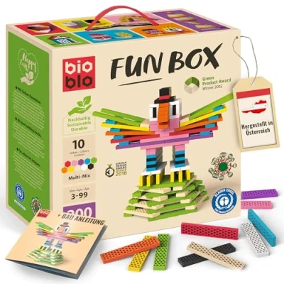 Afbeelding van bioblo Funbox Pastel Mix 200 stuks duurzame kleurrijke bouwstenen voor kinderen vanaf 3 jaar houten STEM Montessori speelgoed stapelspellen en