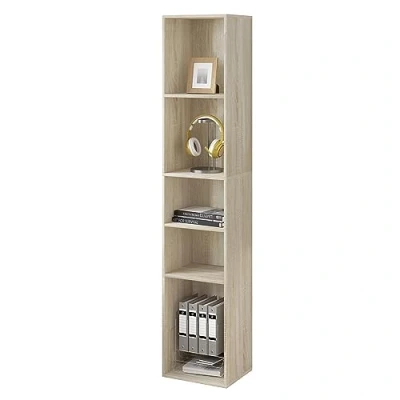 Afbeelding van WOLTU SK034hei Open boekenrek met 5 kubussen, ruimteverdeler, smal, opbergrek, voor woonkamer, kantoor, houtafgeleid materiaal, licht eiken, 30 x 151 26 cm