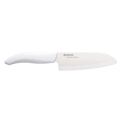 Afbeelding van Kyocera keramisch mes, Santoku 14 cm lemmet, zirkonia handgeslepen, extreem scherp, vaatwasmachinebestendig, wit handvat, FK 140 WH