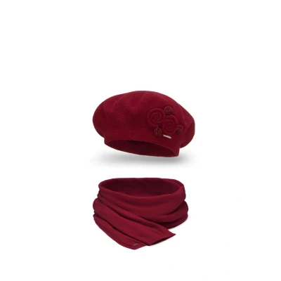 Afbeelding van Vivisence Beret SET Sjaal, Dames, Maat: One Size, Maroon