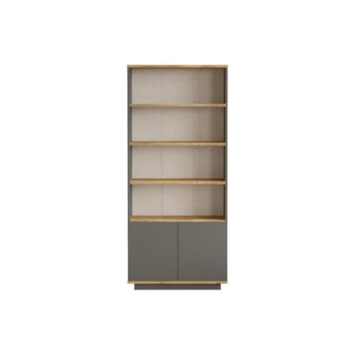 Afbeelding van Vente unique Boekenkast met 2 deurtjes en 4 nissen Antraciet naturel LOTULA L 75.5 cm x H 168.3 D 26.8