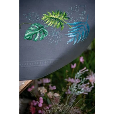 Afbeelding van Botanische bladeren voorbedrukt tafelkleed Vervaco