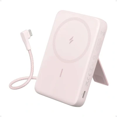 Afbeelding van Anker New Zolo Magnetische Powerbank, Draagbare 10000mAh Draadloze Externe Batterij met 30W Max Snelladen, Ingebouwde USB C Kabel en Verstelbare Stand Wit