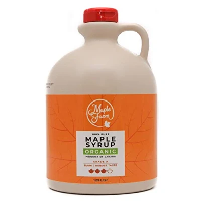Afbeelding van MapleFarm Pure Biologische esdoornsiroop categorie A, donker robuuste smaak 1,89 liter (2,5 kg) Organic maple siroop Grade A Dark,