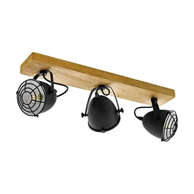 Afbeelding van EGLO Gatebeck wand/plafondlamp 3 lichts E14 hout/zwart