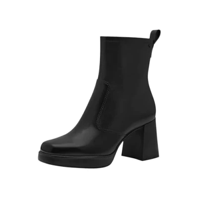 Afbeelding van Tamaris Enkellaarsjes met plateauzool, Dames, Maat: 41, Black leather Leer