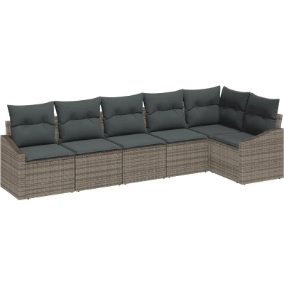 Afbeelding van vidaXL 6 delige Tuin Eetset met Kussens Grijs Poly Rattan