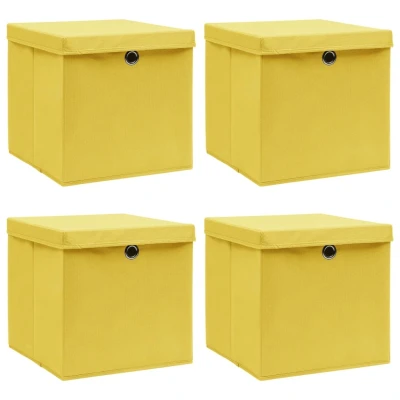Afbeelding van Opbergboxen met deksel 4 st 32x32x32 cm stof geel