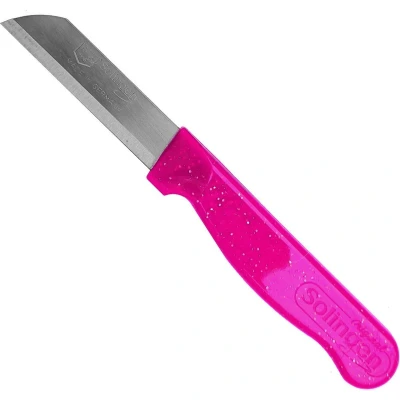 Afbeelding van Solingen Schilmesje Robuust Handvat RVS Glad 16 cm met &quot;Blade Cover&quot; Roze Glitter