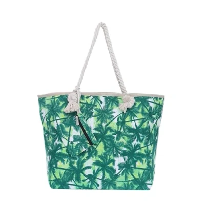 Afbeelding van Groen palmbomen grote strandtas Schoudertas met ritssluiting Shopper