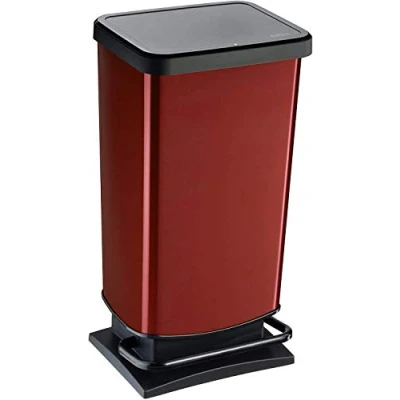 Afbeelding van Rotho Paso Afvalemmer 40 l met voetpedaal en deksel, BPA vrije kunststof (PP), metallic rood, (35,3 x 29,5 67,6 cm)