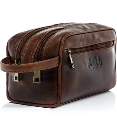 Afbeelding van SID &amp; VAIN GATWICK toilettas voor heren, van premium leer, waszak, groot, toilettas, bruin, handgemaakt, bruin cognac, Large,