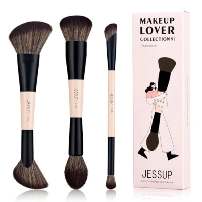 Afbeelding van Jessup make upkwasten voor gezicht, 6 in 3 met dubbele uiteinden foundation, contour, blush, markeerstift en poeder, synthetische perzik