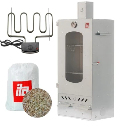 Afbeelding van ITA elektrische rookoven 7012 Premium smoker met verwarming kast raam en open haard gelegeerd staal EU kwaliteit, directe fabrikant 81 cm 3 niveaus
