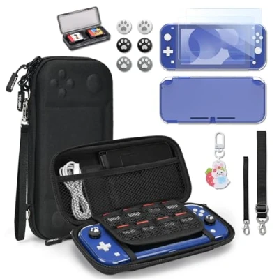 Afbeelding van Younik Switch Lite hoes, 14 in 1 hoes met draagtas, transparante speelkaarthoes, 2 schermbeschermers (zwart)