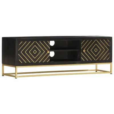Afbeelding van Tv meubel 120x30x40 cm massief mangohout zwart en goudkleurig