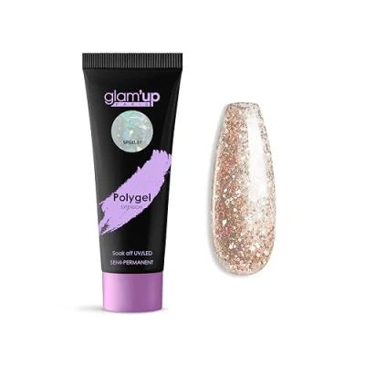 Afbeelding van Glam&#039;Up Paris Semi permanente polygel buisverlengingsgel uv nagelopbouwgel kunstdesign voor nagels eenvoudig te gebruiken langdurig glitter AB