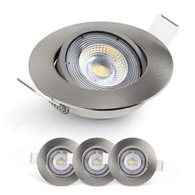 Afbeelding van EMOS led inbouwspot, 230 V, 5 W/450 lm, 50 graden draaibaar, koud wit 6500 K (daglichtwit) inbouwspot plat 68 mm gatgrootte set van 3 spots rond (kleur
