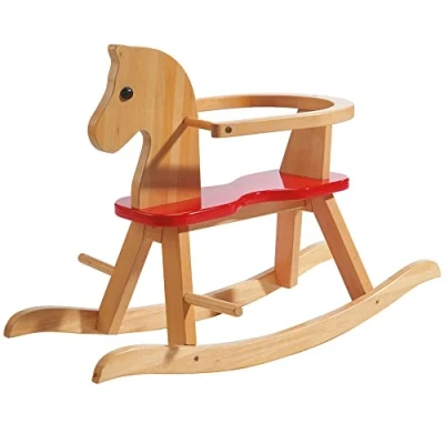 Afbeelding van Roba Hobbelpaard, schommeldier massief hout naturel rood, schommelstoel meegroeiend voor baby&#039;s en peuters door afneembare beschermring
