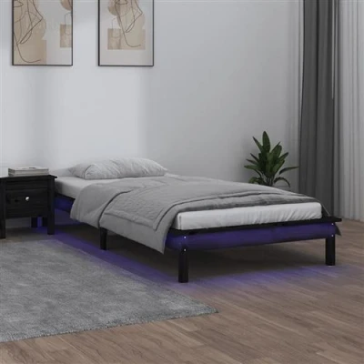 Afbeelding van vidaXL Bedframe LED massief hout zwart 75x190 cm