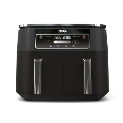 Afbeelding van Ninja Foodi AF200EU Dual Zone Digitale Air Fryer, 2 laden, 7,6 l, 4 in 1, olievrij, luchtfrituren, Max Crisp, braden, verwarmen, antiaanbaklaag, manden en platen vaatwasmachinebestendig