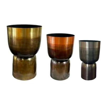 Afbeelding van Plantenbakkenset Home ESPRIT Grijs Koper Gouden Metaal 40 x 62 cm