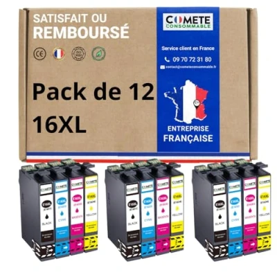 Image de COMETE 16XL 12 Cartouches d&#039;encre Compatibles Epson 16 XL Marque française