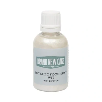 Afbeelding van BrandNewCake Metallic Food Paint Wit met Kwastje 60g